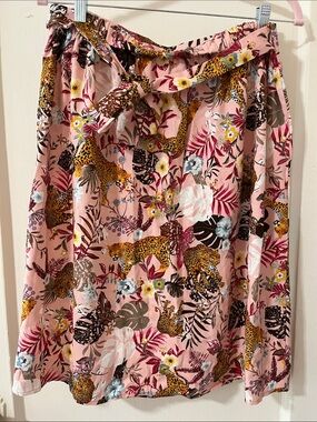 Modern Attraction Floral Leopard Print Pink Tie-Waist Skirt, Size Petite Large